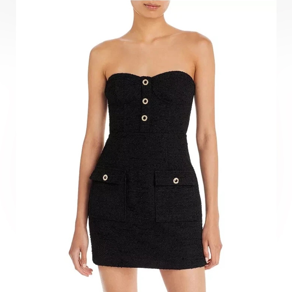 Aqua Black Tweed Strapless Bustier Mini Dress XS NWT